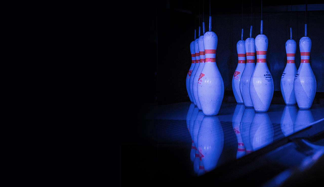 Bowling alley pins lined up